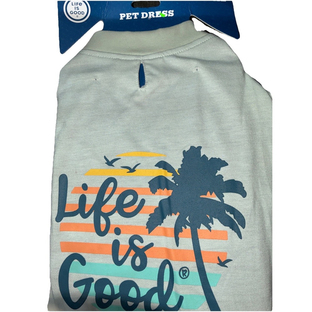 Life is Good Dog Pet Shirt Dress, Light Green Palm Trees XL
